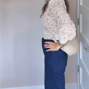 100% cotton crocheted puff sleeve top XS